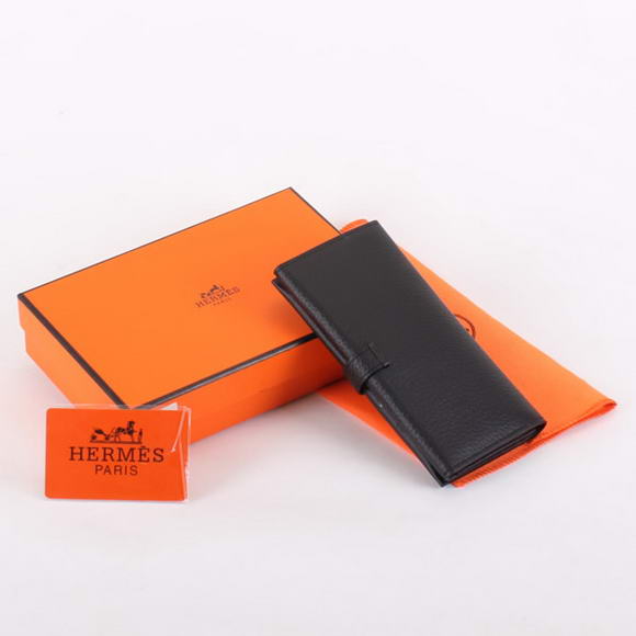 Cheap Fake Hermes Bearn Japonaise Tri-Fold Wallet A308 Black - Click Image to Close